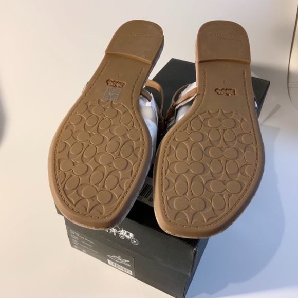 COACH Jeri Logo Brown Leather Flat Sandals 9 - Picture 10 of 11